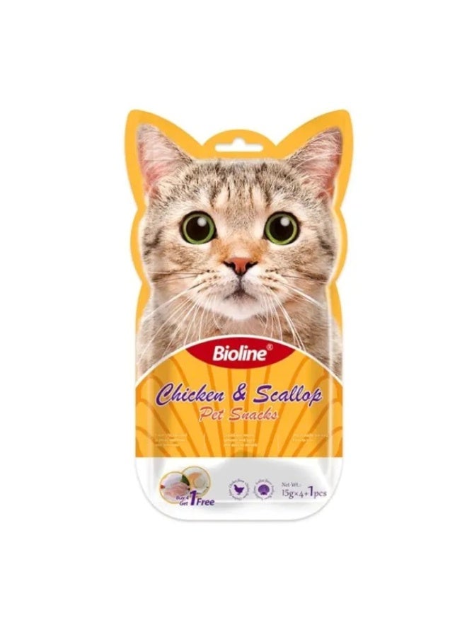Bioline Cat Treats – Chicken & Scallop, 5 x 15g